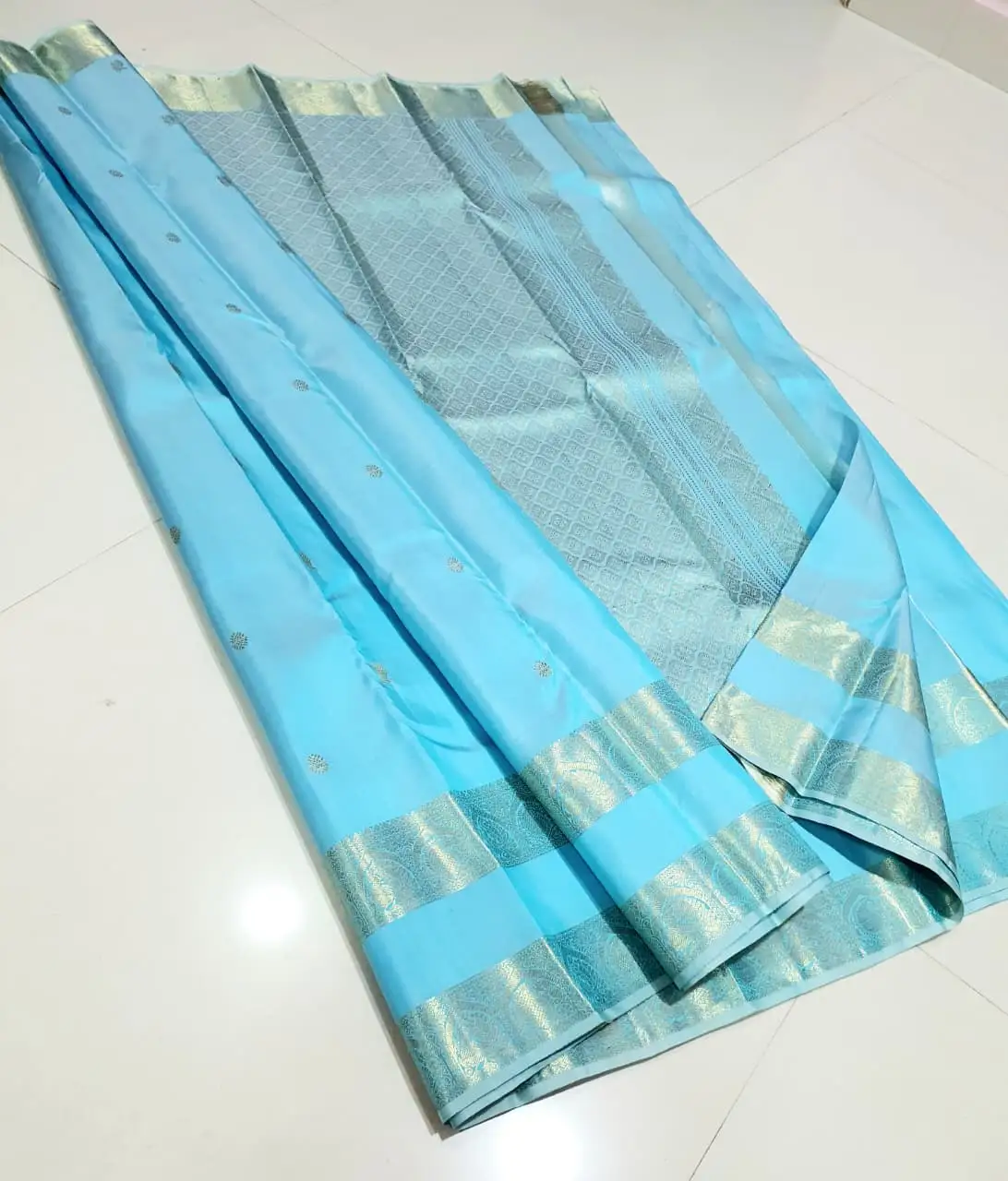 Aqua Blue Butta Zari Kanchipuram Bridal Silk Saree